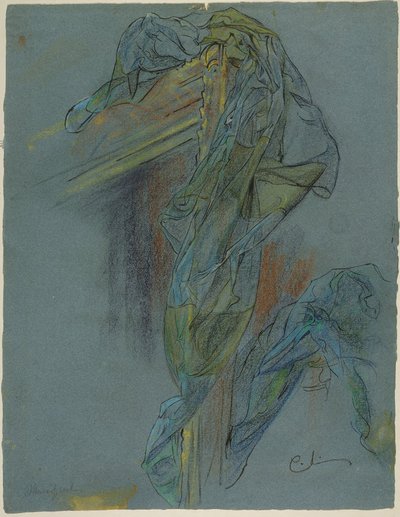 Estudo de uma moldura e de uma cortina da obra «O Triunfo de Vénus», de Boucher: desenho preliminar para o fresco de Lovisa Ulrika na escadaria do Nationalmuseum, em Estocolmo de Carl Larsson