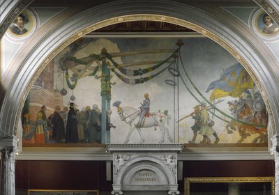 A entrada do rei Gustav Vasa da Suécia em Estocolmo em 1523, 1908 de Carl Larsson