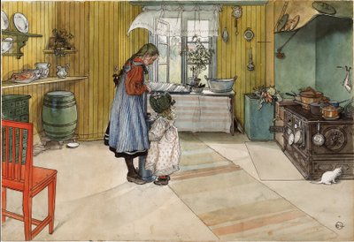 A Cozinha. Da série «A Home» (26 aguarelas) de Carl Larsson
