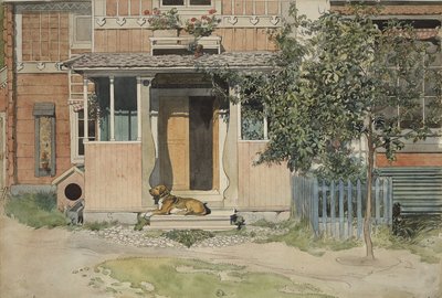 The Verandah, da série A Home, c.1895 (wc no papel) de Carl Larsson