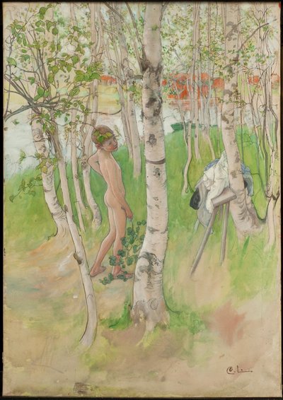 Ulf. Rapaz nu entre bétulas de Carl Larsson