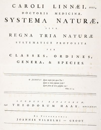 Página de título de &39;Systema naturae&39; de Carl Linnaeus