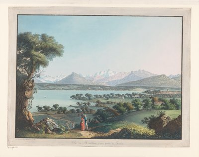 Vista de Genebra com o Mont-Blanc ao fundo Vista do Mont-Blanc e parte de Genebra (título no objeto) de Carl Ludwig Hackert