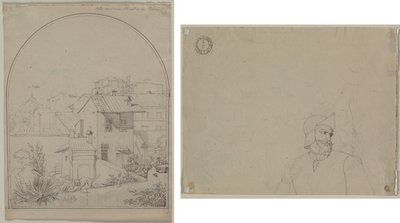Vista da minha janela em Roma (reto) Soldado em uma paisagem (verso) de Carl Ludwig Tischbein