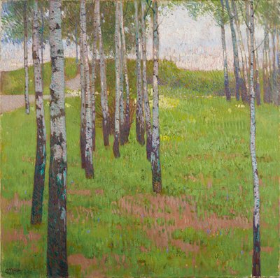 Bosque de bétulas na luz da noite de Carl Moll