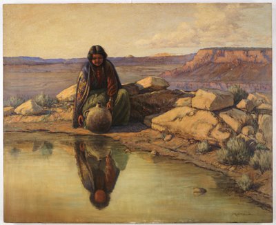Menina indiana com jarro de olaria (óleo sobre tela) de Carl Moon