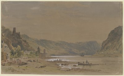Vista de Sankt Goarshausen com o Castelo de Maus, tendo ao fundo o Penhasco da Lorelei de Carl Morgenstern