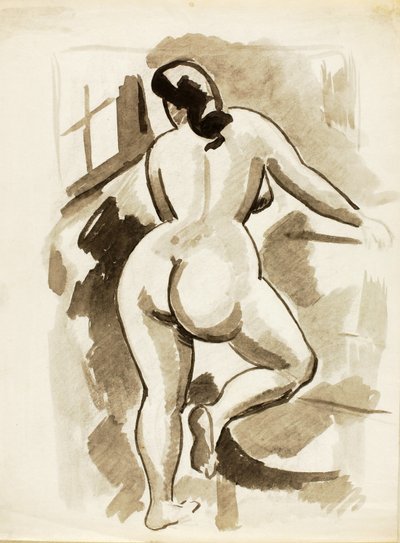 Vista posterior de um nu feminino em pé de Carl Newman