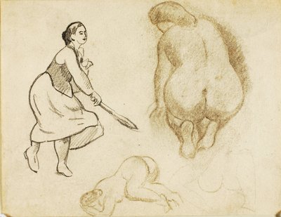 Mulher com raquete de ténis e dois estudos de figuras de Carl Newman