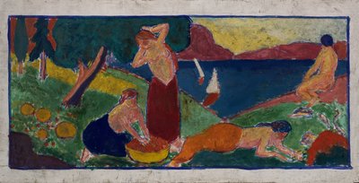 Mulheres na paisagem com borda azul, antes de 1932. de Carl Newman