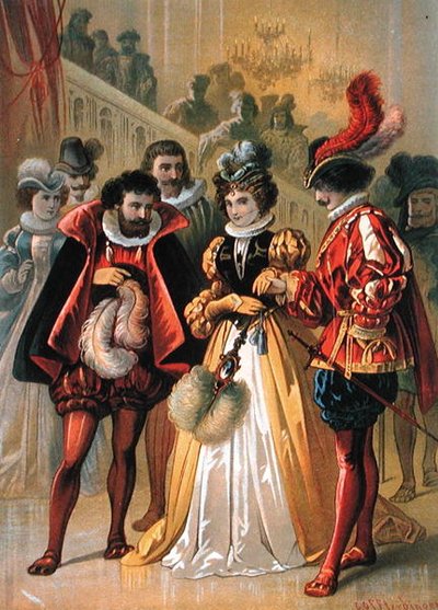 Cinderela no baile, ilustração para "Cinderela" de Charles Perrault (1628-1703) (gravação a cores) de Carl Offterdinger