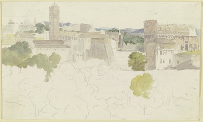 Vista sobre Roma com o Coliseu à direita, montanhas ao longe de Carl Philipp Fohr