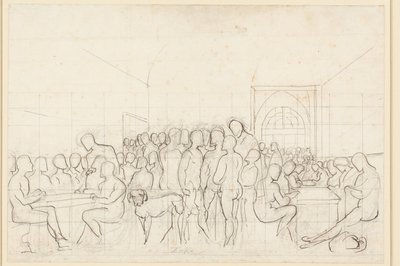 Primeiro esboço para o retrato de grupo dos artistas alemães em Roma como figuras nuas de Carl Philipp Fohr