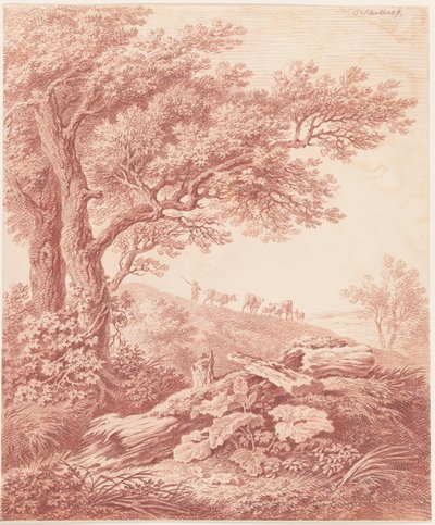 Árvores antigas em uma paisagem pastoral de Carl Philipp Schallhas