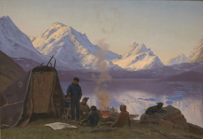 Um assentamento groenlandês por um fiorde. Verão de Carl Rasmussen