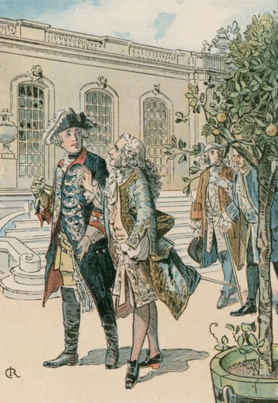 Frederico, o Grande (1712-1786) em conversa com o filósofo francês Voltaire (1694-1778) de Carl Rohling