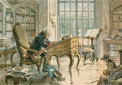 Frederico, o Grande (1712-1786) em seu estudo de Carl Rohling