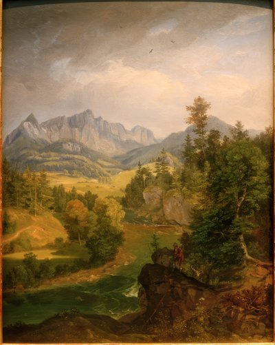 Paisagem de montanha com curso de rio perto de Berchtesgaden de Carl Rottmann
