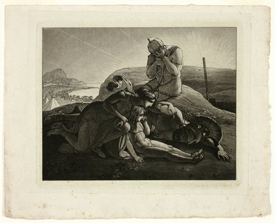 Tecmessa, seu filho e Teucer lamentando os mortos Ajax de Carl Russ