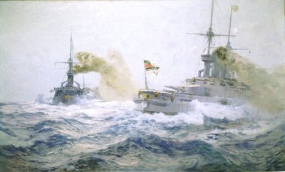 Manobras da frota alemã em alto mar, c.1900 (óleo sobre tela) de Carl Saltzmann