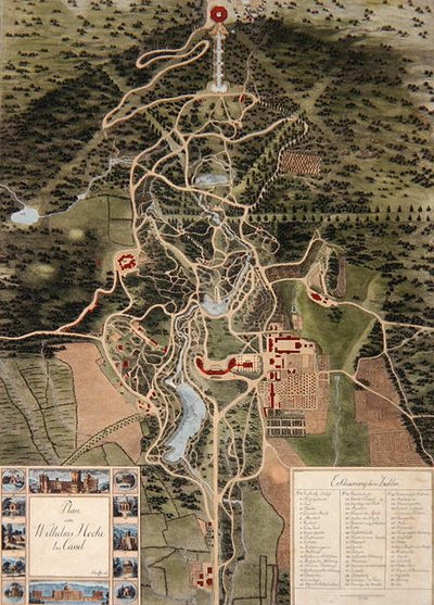 Plano de Wilhelmshohe perto de Kassel (gravura colorida) de Carl Schaeffer