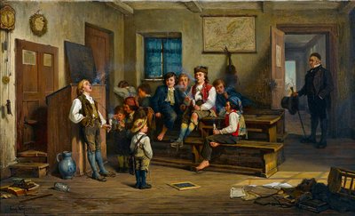 A fruta proibida (em uma sala de aula, crianças fumando cachimbos) - A fruta proibida - Carl Bernhard Schloesser (1832- depois de 1914). Óleo sobre tela de Carl Schlosser