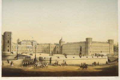Vista do palácio principal de Gatchina, meados do século XIX. de Carl Schulz