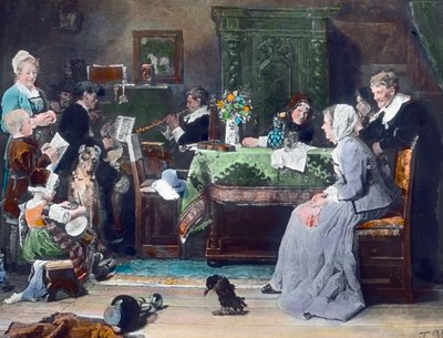 O Concerto em Família. Pintura do pintor alemão Fritz von Uhde (1848 - 1911) em 1881. Data da imagem: cerca de 1890. Arquivo Carl Simon de Carl Simon