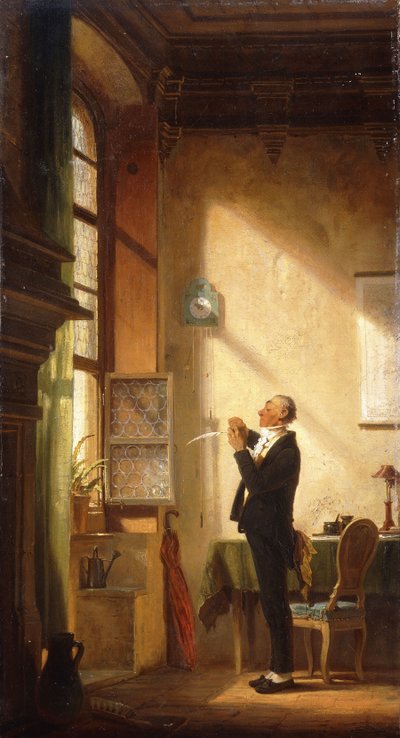 Um escritor afiando sua pena; O escriba, cortando uma pena, de Carl Spitzweg