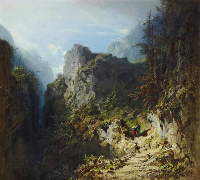 Paisagem montanhosa com amantes de Carl Spitzweg