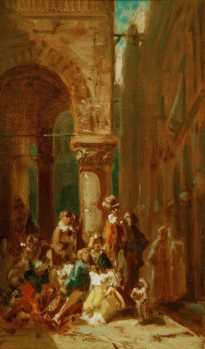 Pessoas que viajam: atores na Loggia dei Lanzi em Flo de Carl Spitzweg