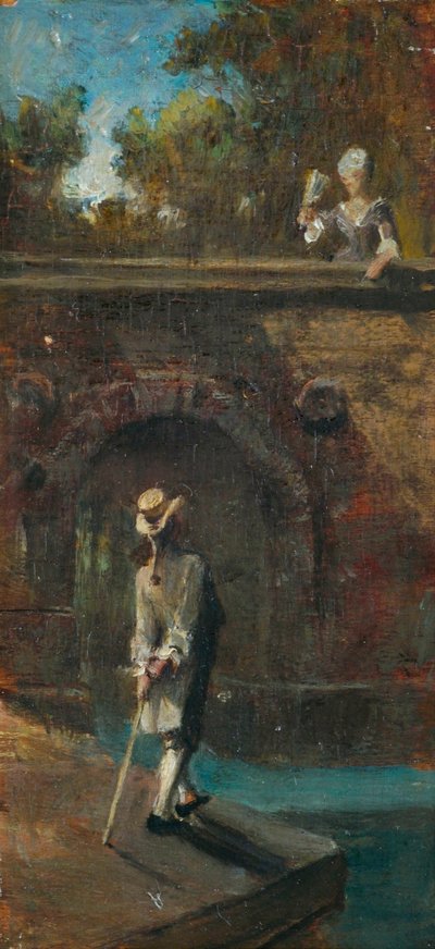 Cena galante numa ponte fluvial de Carl Spitzweg