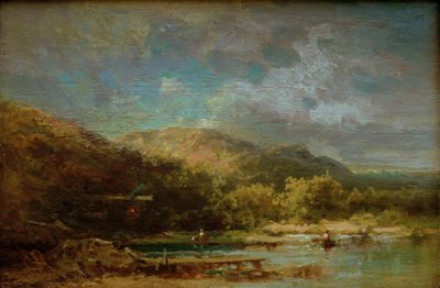 Cabana no lago com figuras de Carl Spitzweg