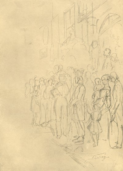Aguardando a procissão, meados do século XIX, c1924. de Carl Spitzweg