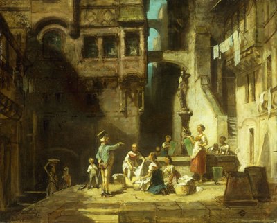 Lavandarias no poço; Lavadeiras na fonte, c.1860 de Carl Spitzweg