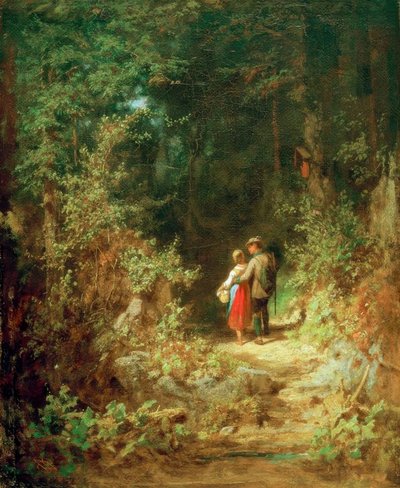 Casal apaixonado na floresta de Carl Spitzweg