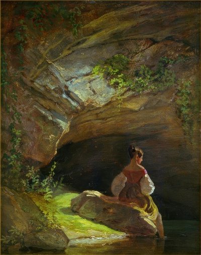 Garota na frente da gruta de Carl Spitzweg