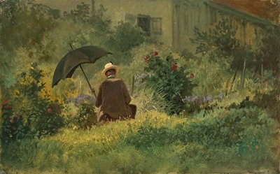 O pintor no jardim, c.1860 (óleo sobre tela) de Carl Spitzweg