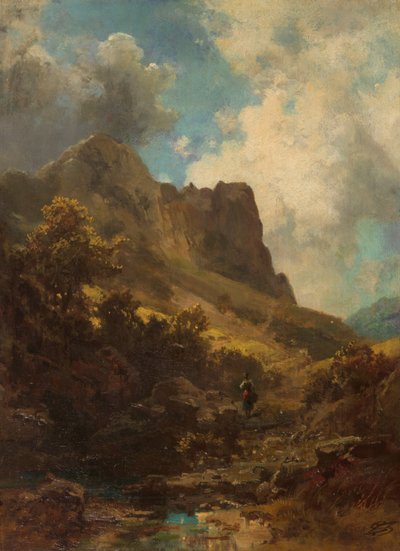 Valley Canyon com uma leiteira, c. 1875. de Carl Spitzweg