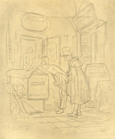 Zollvisitation I, meados do século XIX, c1924. de Carl Spitzweg