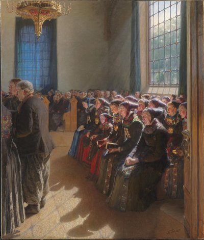 Durante o culto em uma igreja em Amager de Carl Wentorf
