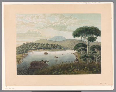 Vista do Lago Patenggang em Java de Carl Wilhelm Mieling (possibly)