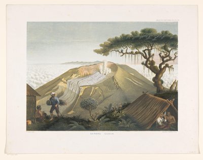 Vulcão Gede em Java Ocidental Gunong Gedeh (título no objeto) Atlas para trabalhar Java (título da série no objeto) Atlas de placas contendo onze vistas pitorescas, pertencentes à obra Java, sua forma, sua vegetação e construção interior (título da série de Carl Wilhelm Mieling (possibly)