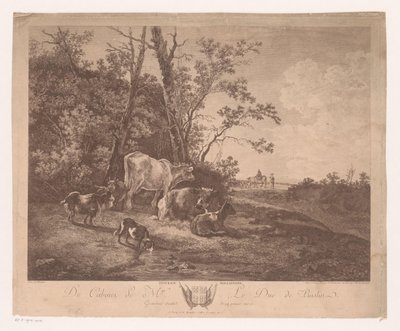 paisagem com gado Paturage Hollandois (título no objeto) de Carl Wilhelm Weisbrod
