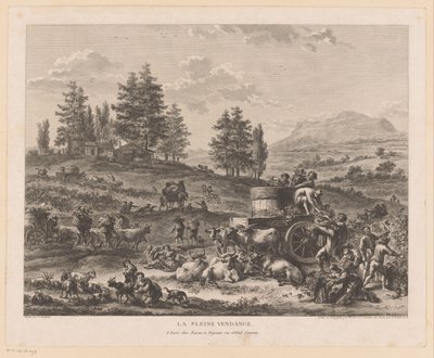 Vintage em uma paisagem La pleine vendange (título no objeto) de Carl Wilhelm Weisbrod