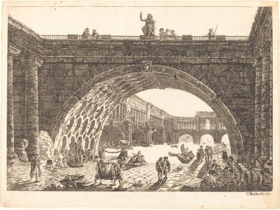 Fantasia arquitetônica de um porto monumental de Carl Wilhelm Weisbrod after Hubert Robert