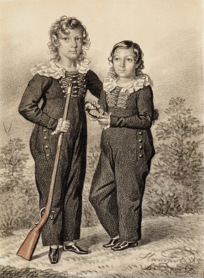 Retrato de Alexander e Alexei Dondukov-Korsakov, final dos anos 1820 e início da década de 1830. de Carl von Hampeln