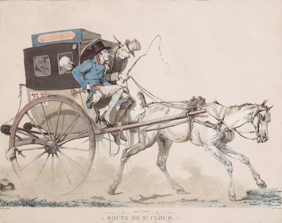Um Cabriolet Coucou na estrada de Saint-Cloud (gravura) de Carle (after) Vernet