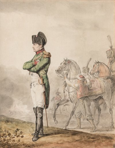 O imperador Napoleão Bonaparte I (1769-1821) em Austerlitz (lápis e aguarela realçados com branco) de Carle (attr. to) Vernet
