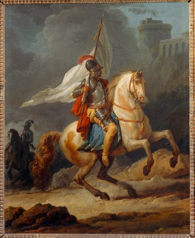 Cavalier en armure tenant un drapeau - Cavaleiro de armadura carregando um estandarte ... de Carle Vernet